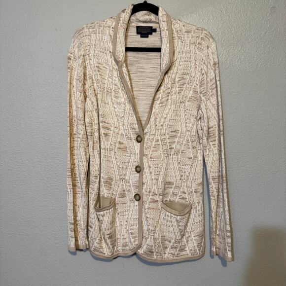 Pendleton Cream and Tan Button Front Blazer Cardigan Size Medium - Picture 3 of 6
